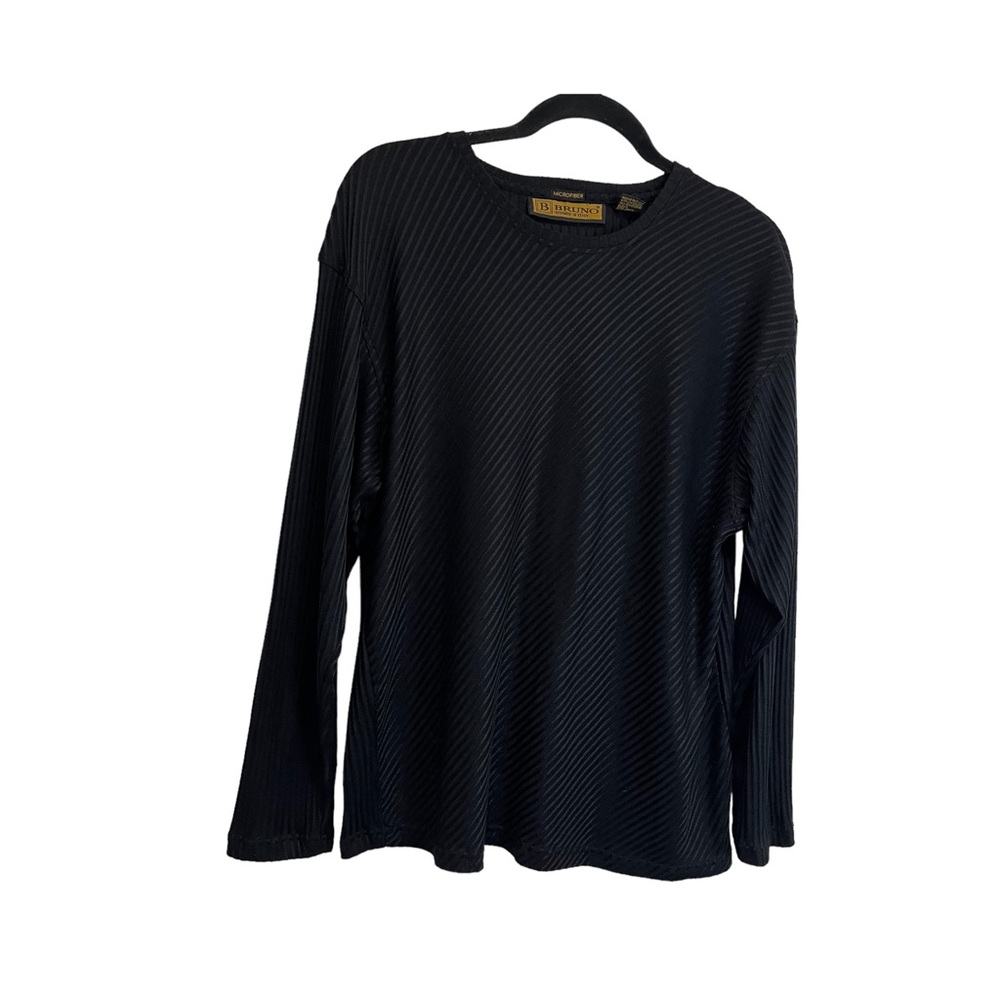 Bruno Made in Italy Microfiber Black Long Sleeve Striped Poly Shirt Women Size L